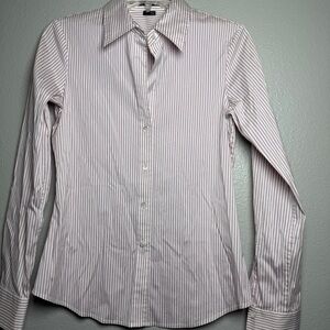 Theory Womens Shirt Small Striped Button-Up Cinched Waist Office Chic Pink White